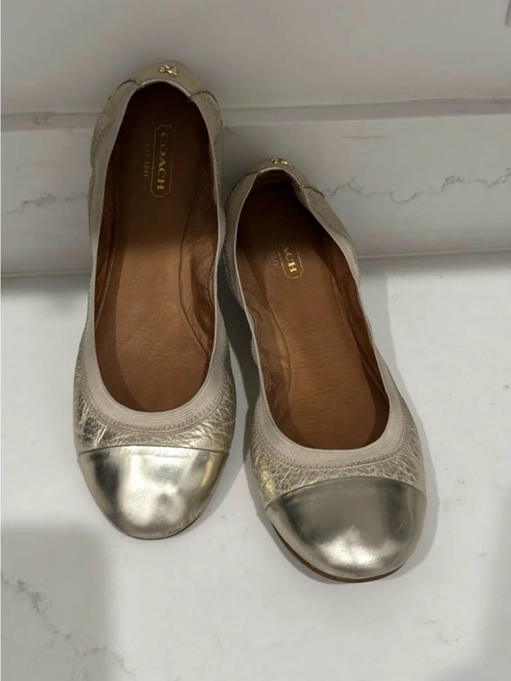 Coach Metallic Gold Cap-Toe Ballet Flats